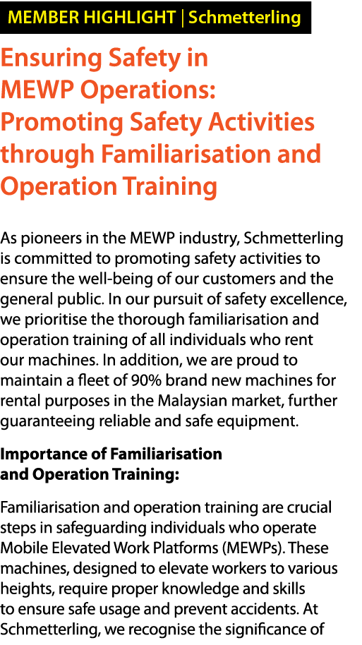 ￼ Ensuring Safety in MEWP Operations: Promoting Safety Activities through Familiarisation and Operation Training As p...