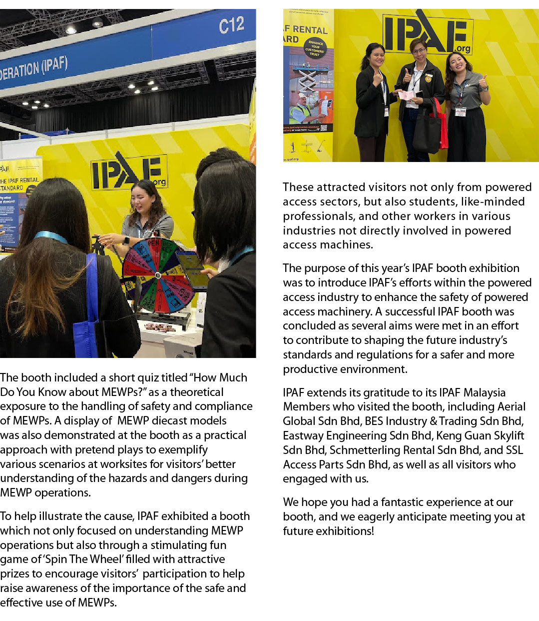 ￼ The booth included a short quiz titled “How Much Do You Know about MEWPs?” as a theoretical exposure to the handlin...