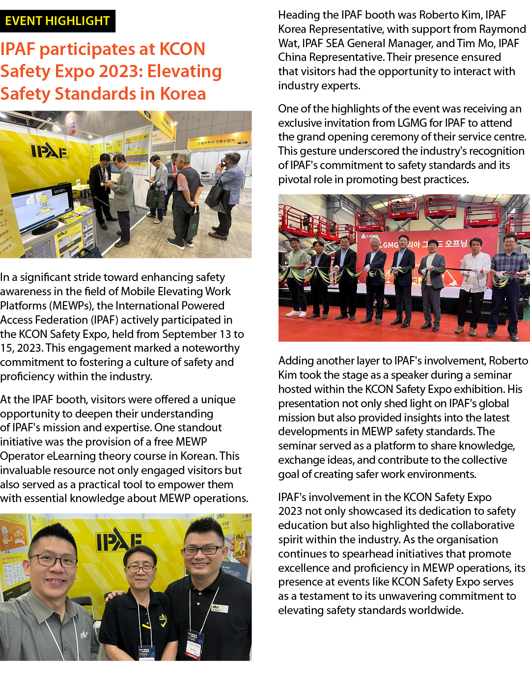 ￼ IPAF participates at KCON Safety Expo 2023: Elevating Safety Standards in Korea ￼ In a significant stride toward en...
