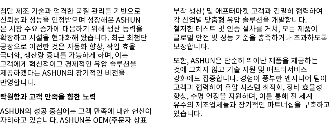 첨단 제조 기술과 엄격한 품질 관리를 기반으로 신뢰성과 성능을 인정받으며 성장해온 ASHUN은 시장 수요 증가에 대응하기 위해 생산 능력을 확장하고 시설을 현대화해 왔습니다. 최근 최첨단 공장으로 이전한 것은 ...