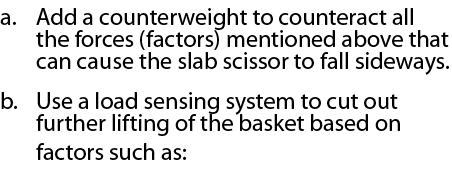 a. Add a counterweight to counteract all the forces (factors) mentioned above that can cause the slab scissor to fall...