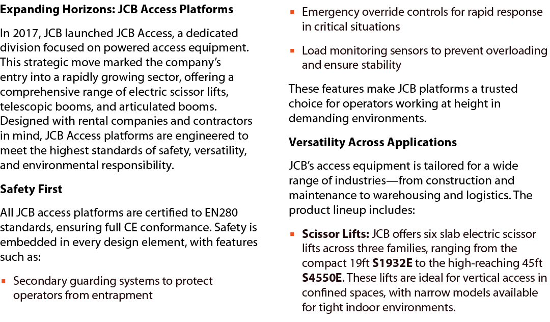 Expanding Horizons: JCB Access Platforms In 2017, JCB launched JCB Access, a dedicated division focused on powered ac...