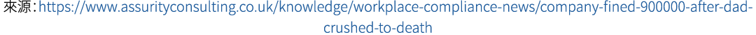 來源：https://www.assurityconsulting.co.uk/knowledge/workplace compliance news/company fined 900000 after dad crushed to...