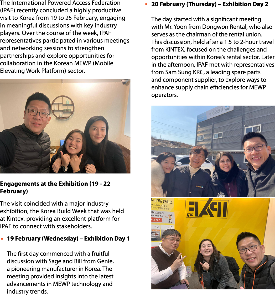 The International Powered Access Federation (IPAF) recently concluded a highly productive visit to Korea from 19 to 2...